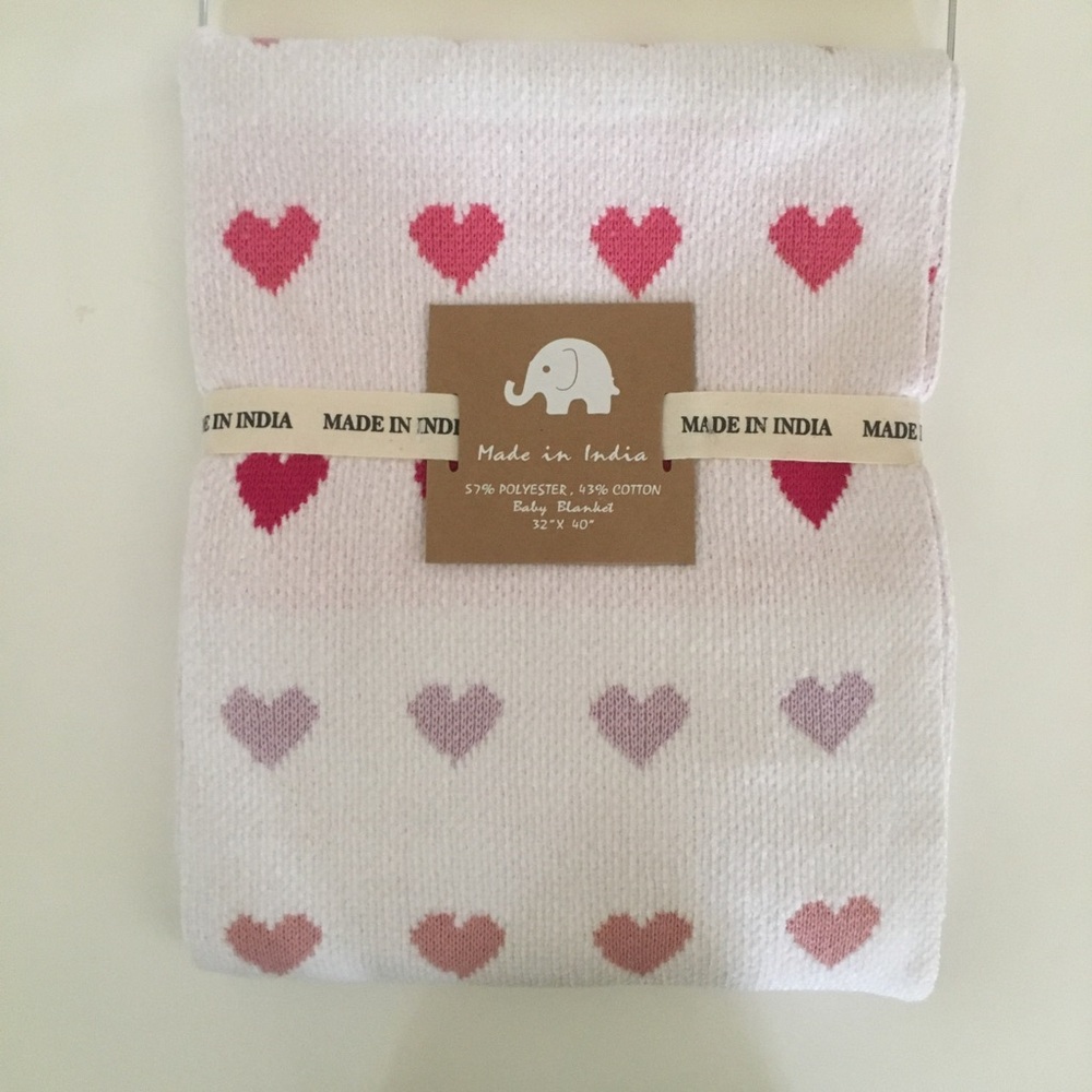 NEW Baby Blanket Cozy Throw Nursery Decor Hearts Pattern | Made in India